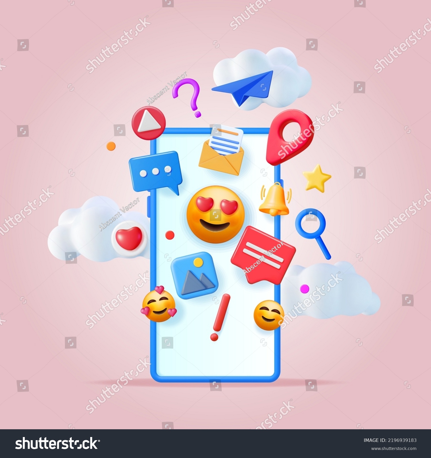 3d Social Media Concept Isolated Render Stock Vector (royalty Free 