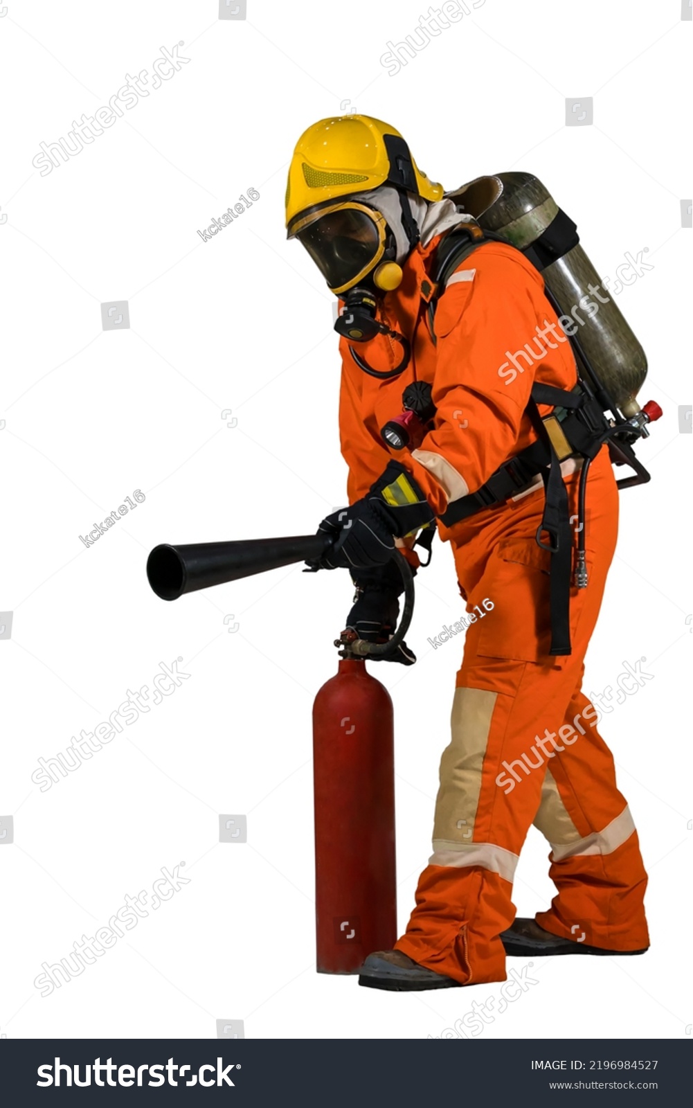 Fireman Mask Equipment On His Back Stock Photo 2196984527 | Shutterstock