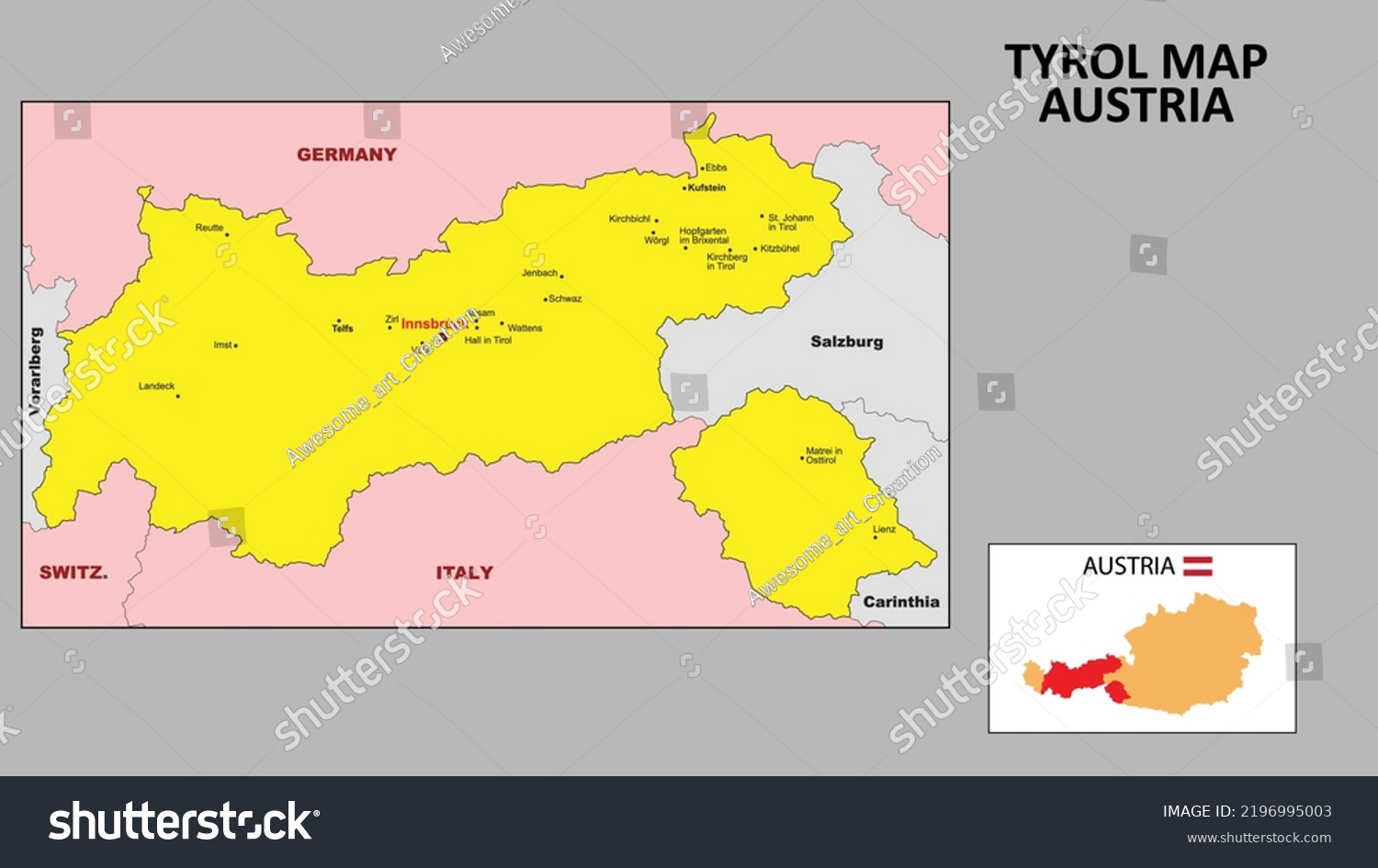 Tyrol Map State District Map Tyrol Stock Vector (Royalty Free ...