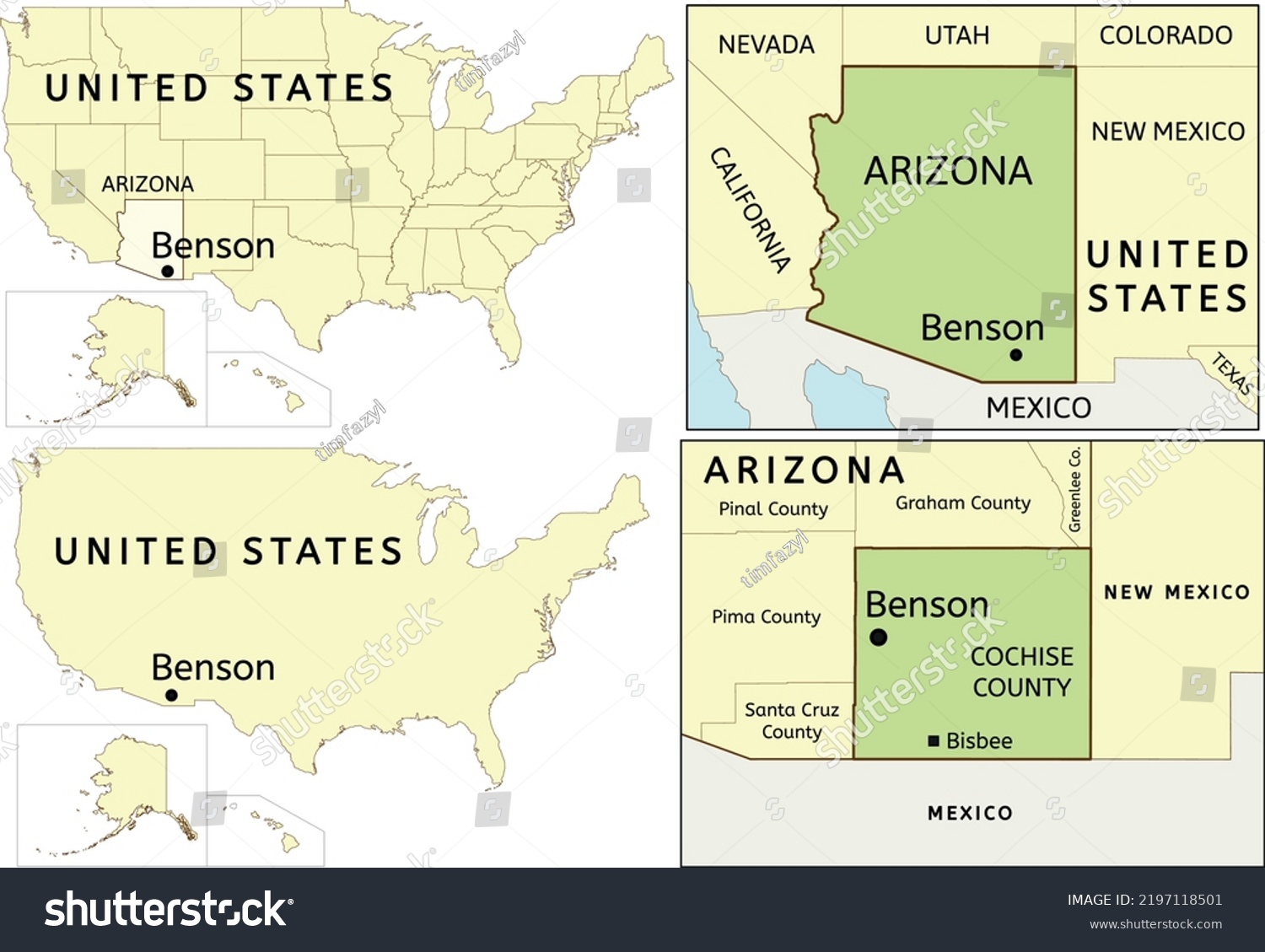 Benson City Location On Usa Arizona Stock Vector (Royalty Free ...