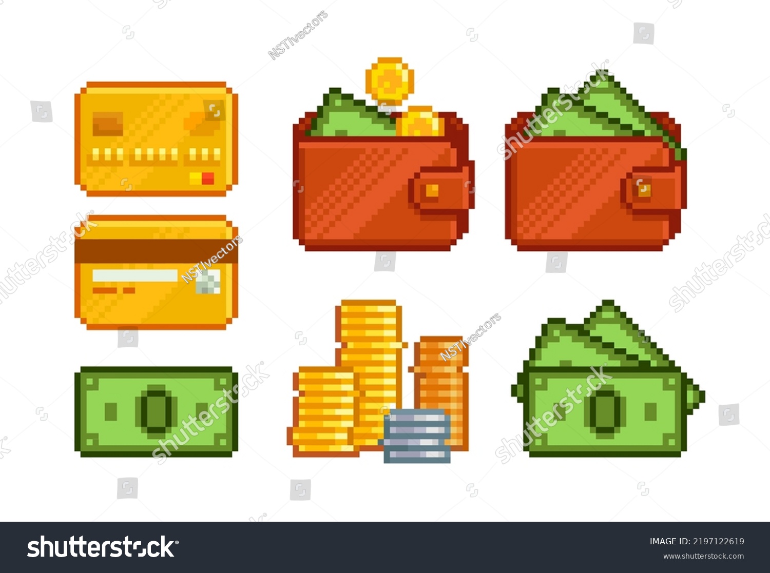 Pixel Art Game Cash Money Icons Stock Vector (Royalty Free) 2197122619 ...