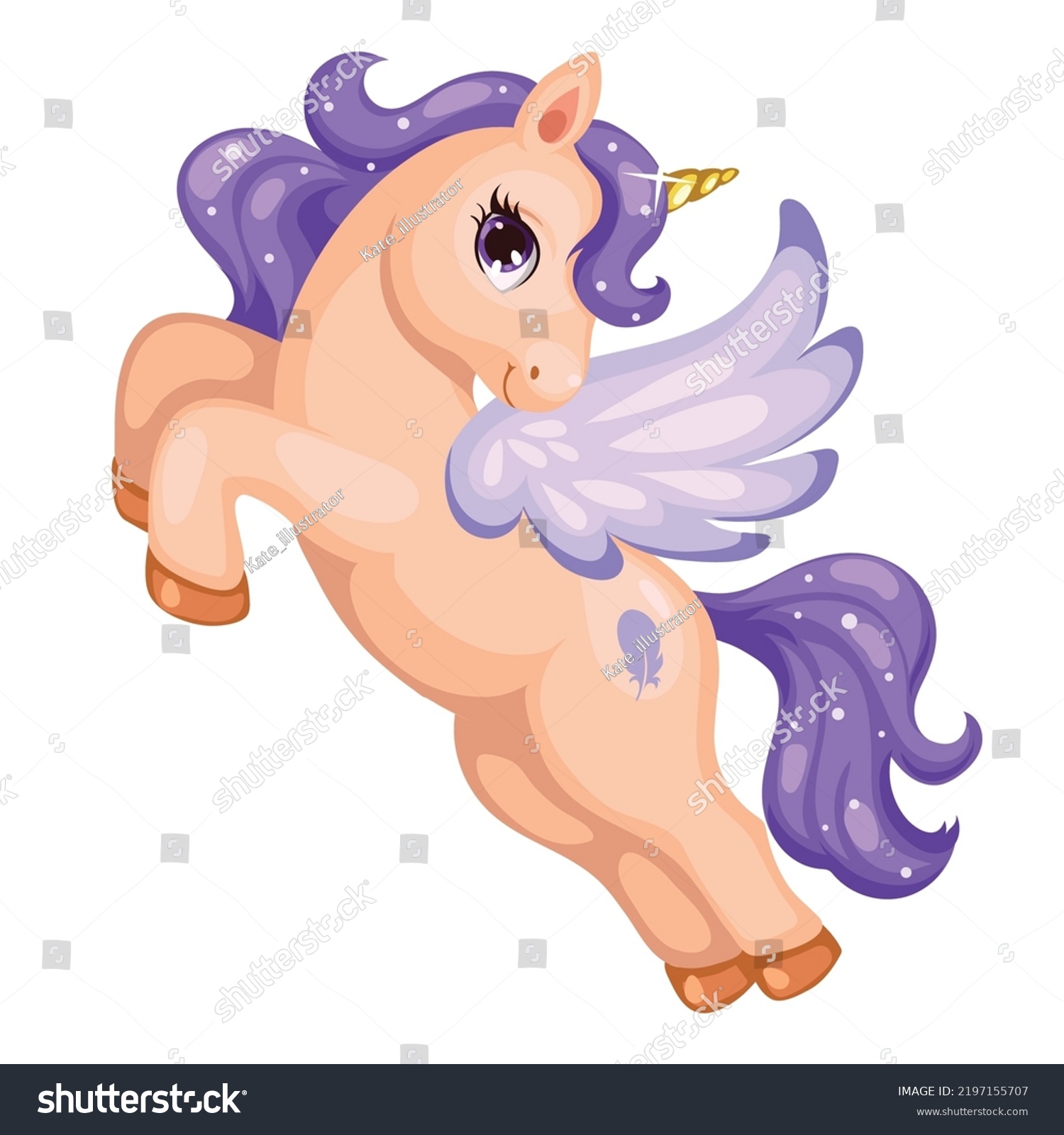 Cute Cartoon Illustration Unicorn Beautiful Flying Stock Vector Royalty Free 2197155707 3251