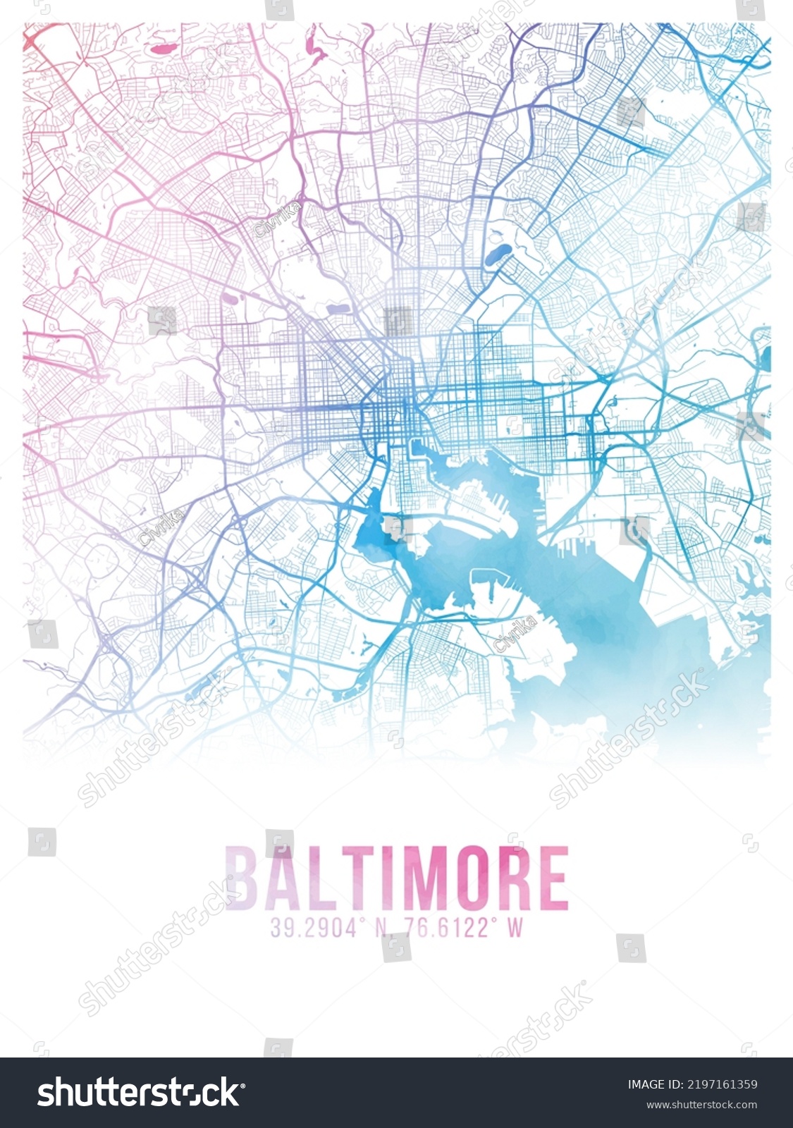 Baltimore Colors Watercolor City Map Poster Stock Illustration ...