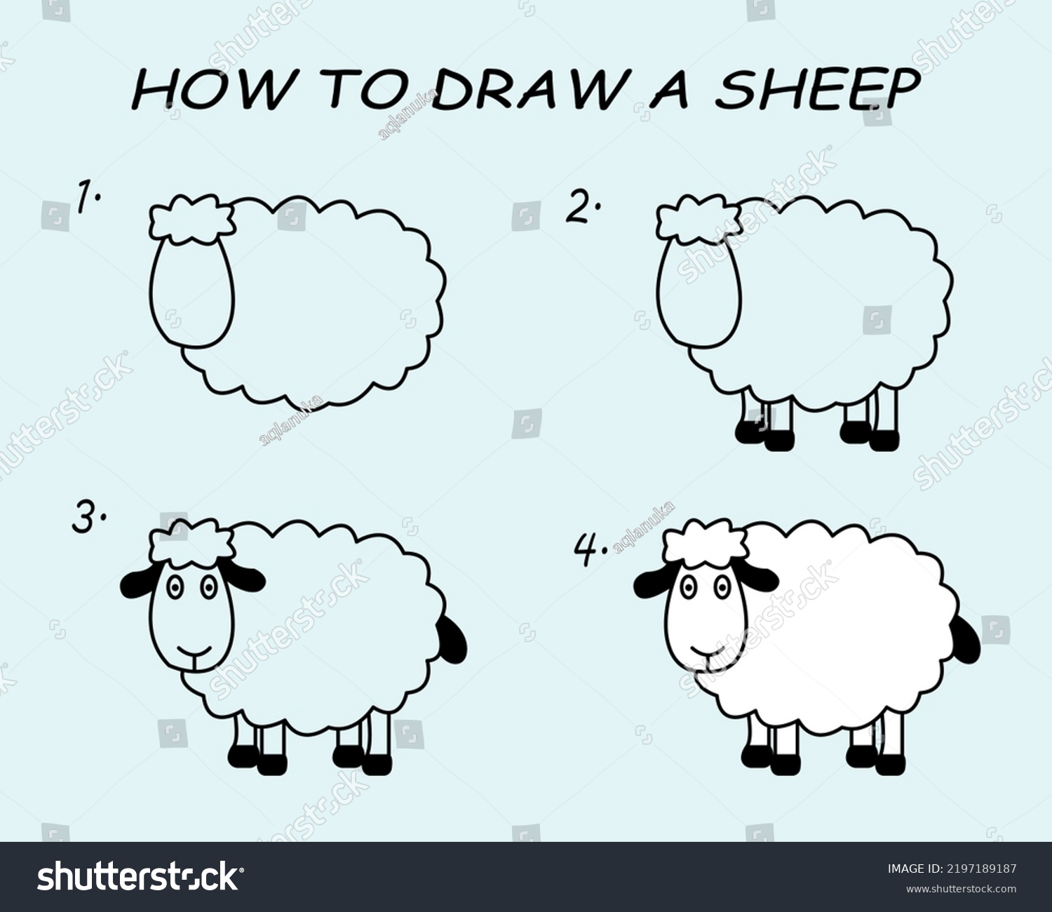 Step By Step Draw Sheep Drawing Stock Vector (Royalty Free) 2197189187 ...