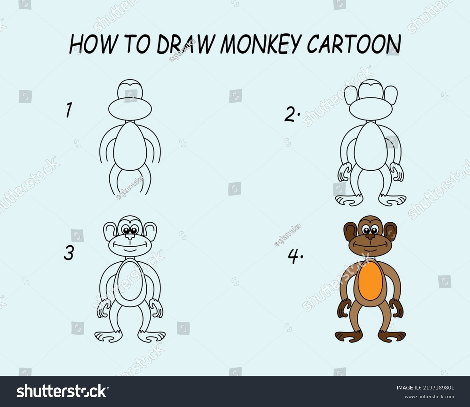 Step By Step Draw Monkey Drawing Stock Vector (Royalty Free) 2197189801 ...