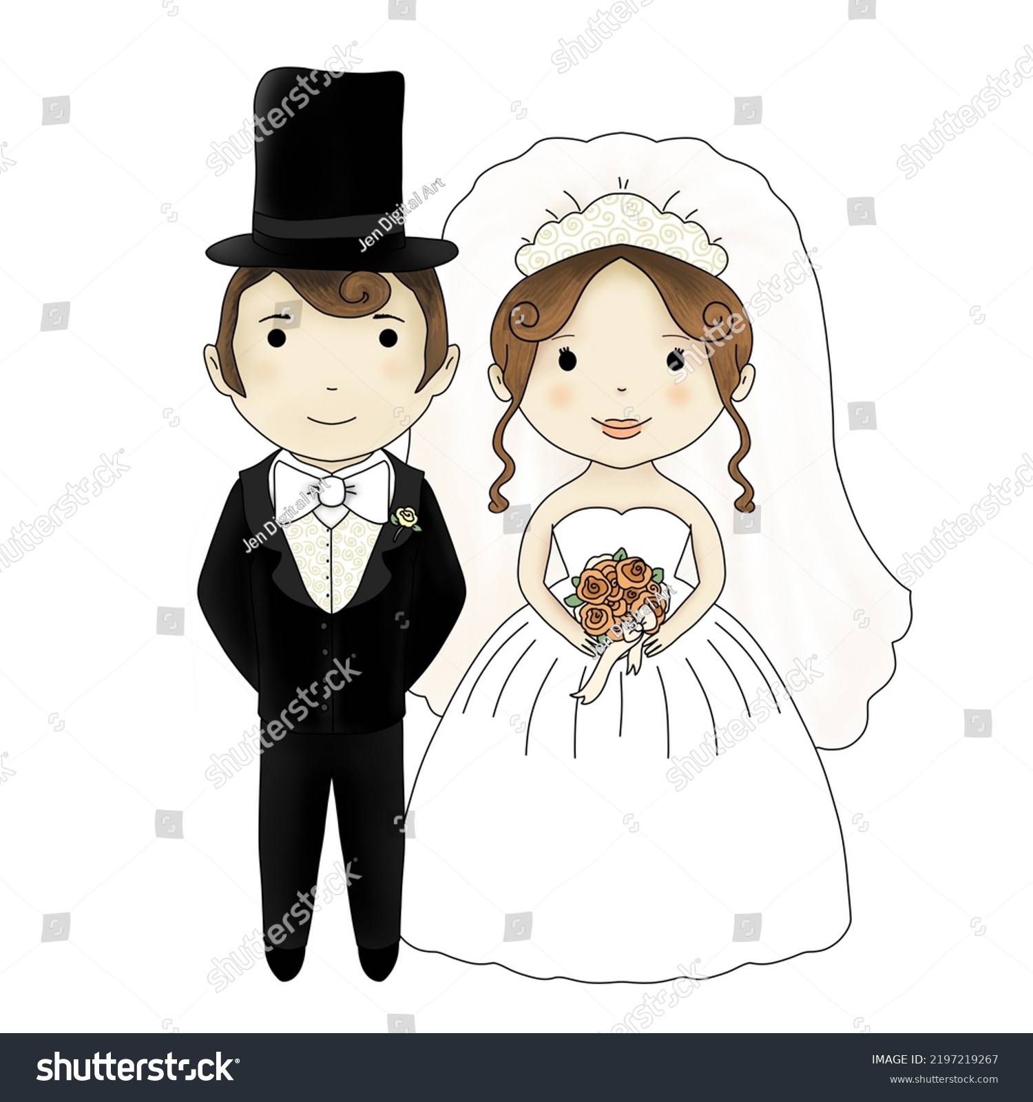 Cute Cartoon Bride Groom Wedding Illustration Stock Illustration ...