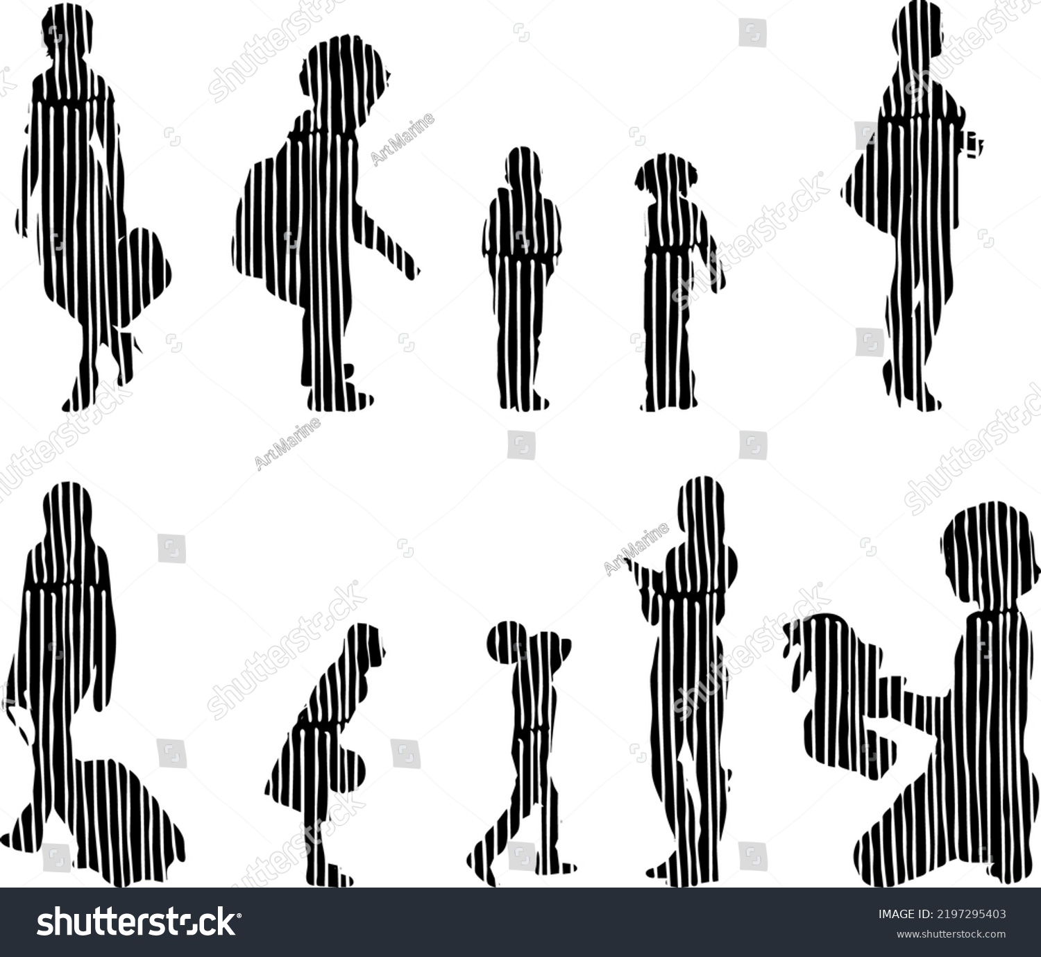 Vector Silhouettes Outline Silhouettes People Contour Stock Vector ...