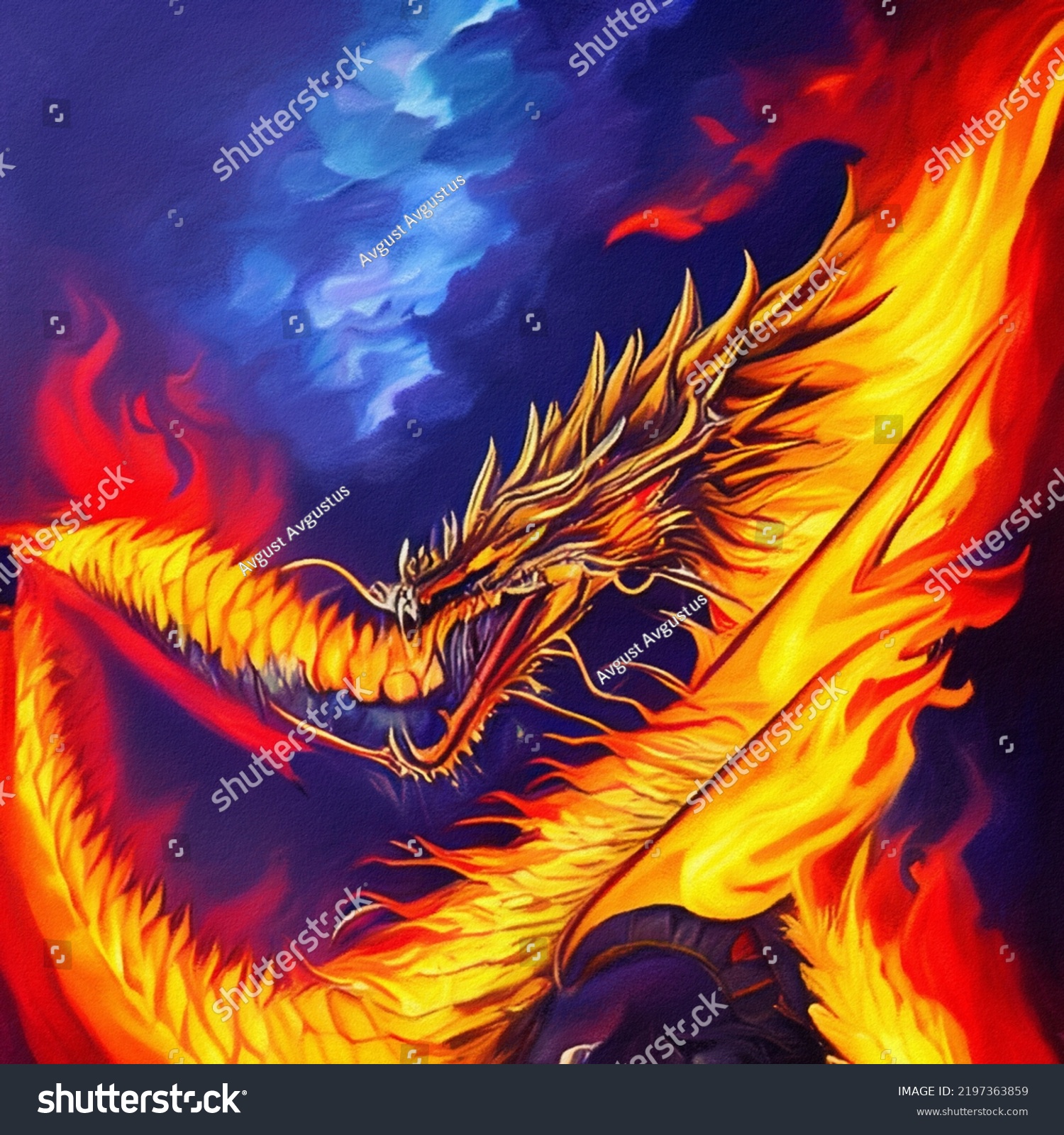 Fantasy Evil Dragon Portrait Surreal Artwork Stock Illustration ...