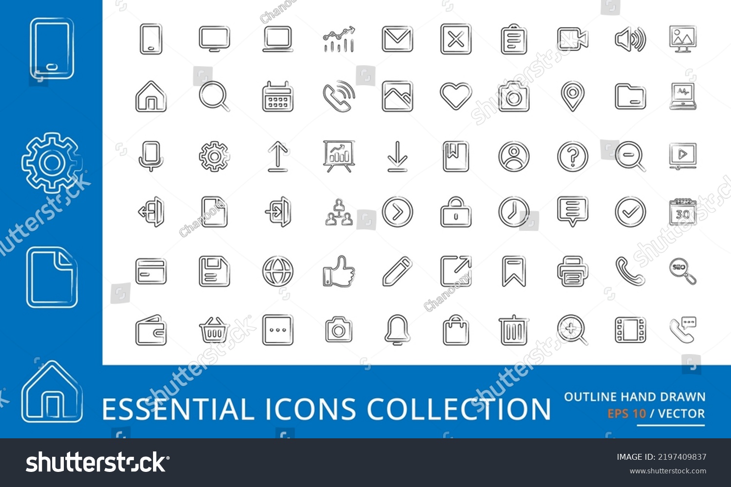 Collection Most Used Icons Hand Drawn Stock Vector (Royalty Free ...