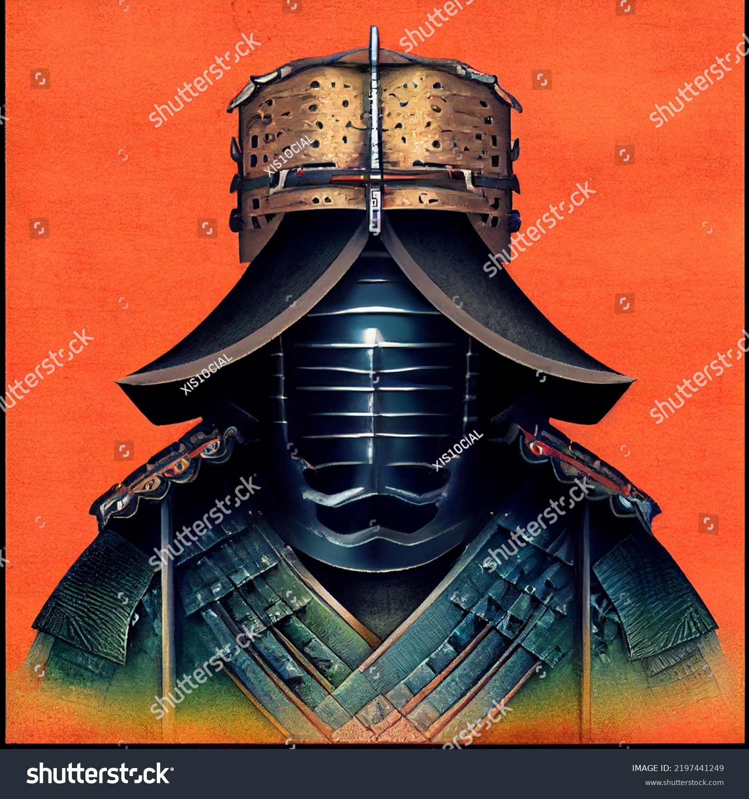 Japanese Bushido Samurai Character Armor Isolated Stock Illustration