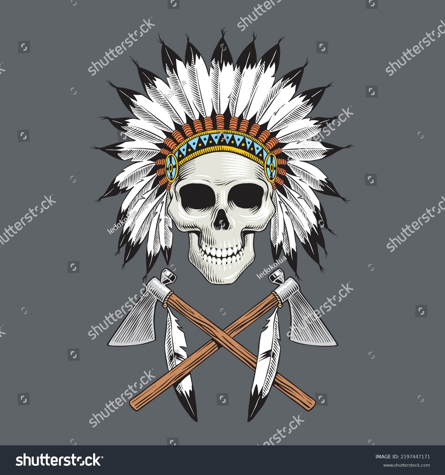 Native American Indian Skull Crossed Tomahawks Stock Vector (Royalty ...