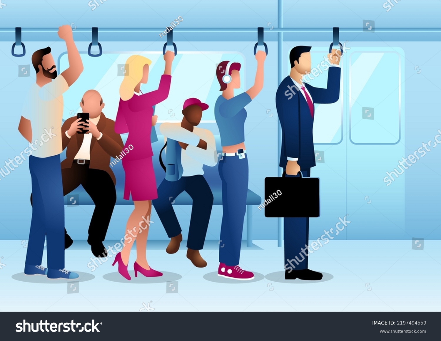 People Standing Sitting Train Public Transportation Stock Vector ...