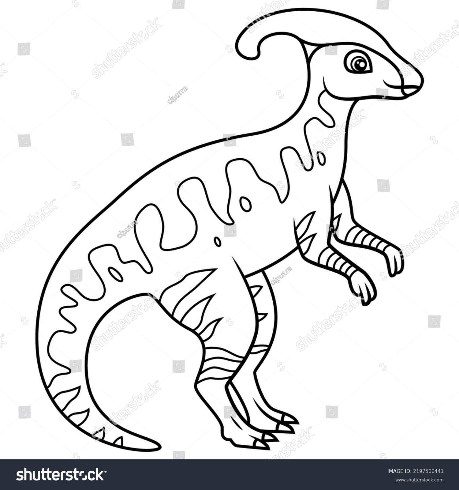 Hand Drawn Parasaurolophus Line Art Stock Vector (Royalty Free ...