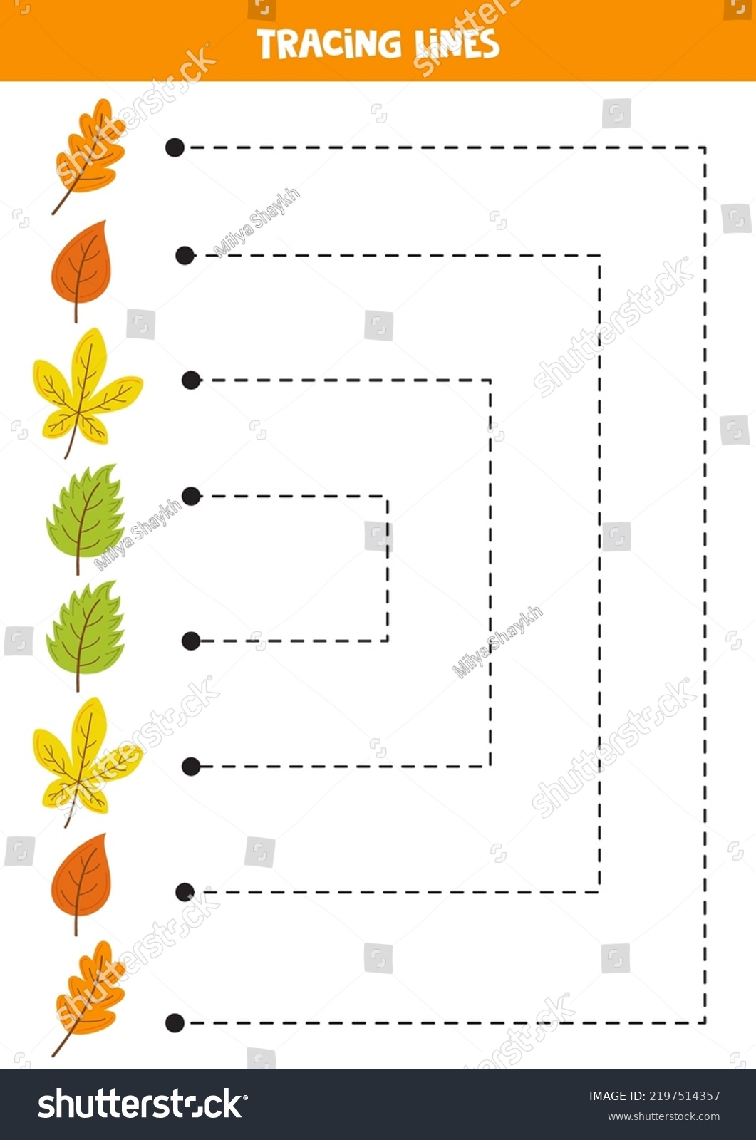 Tracing Lines Kids Hand Drawn Leaves Stock Vector (Royalty Free ...