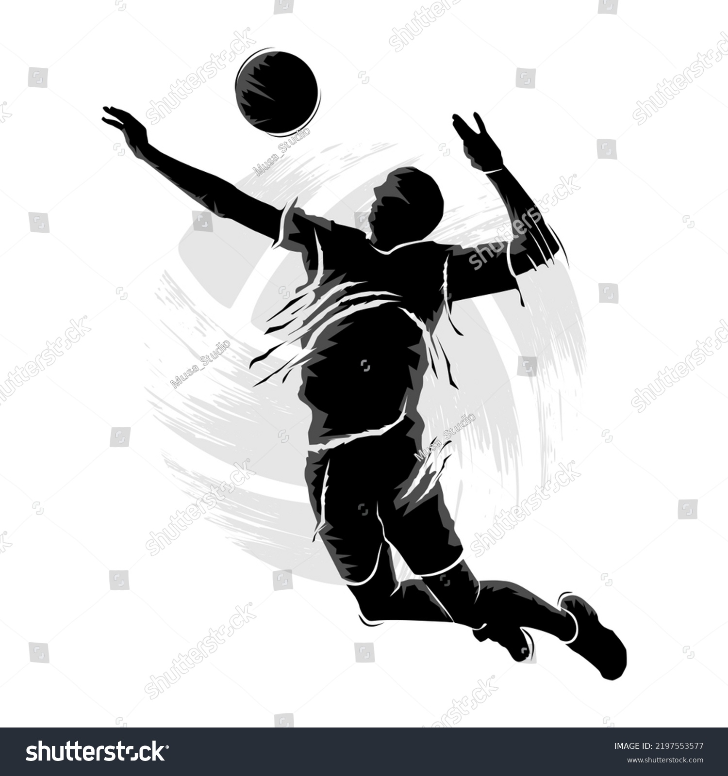 Male Volleyball Player Flying Hit Ball Stock Vector (Royalty Free ...