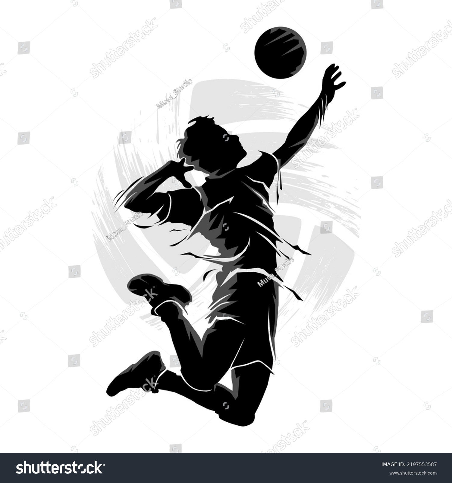 Abstract Silhouette Male Volleyball Player Jumping Stock Vector ...