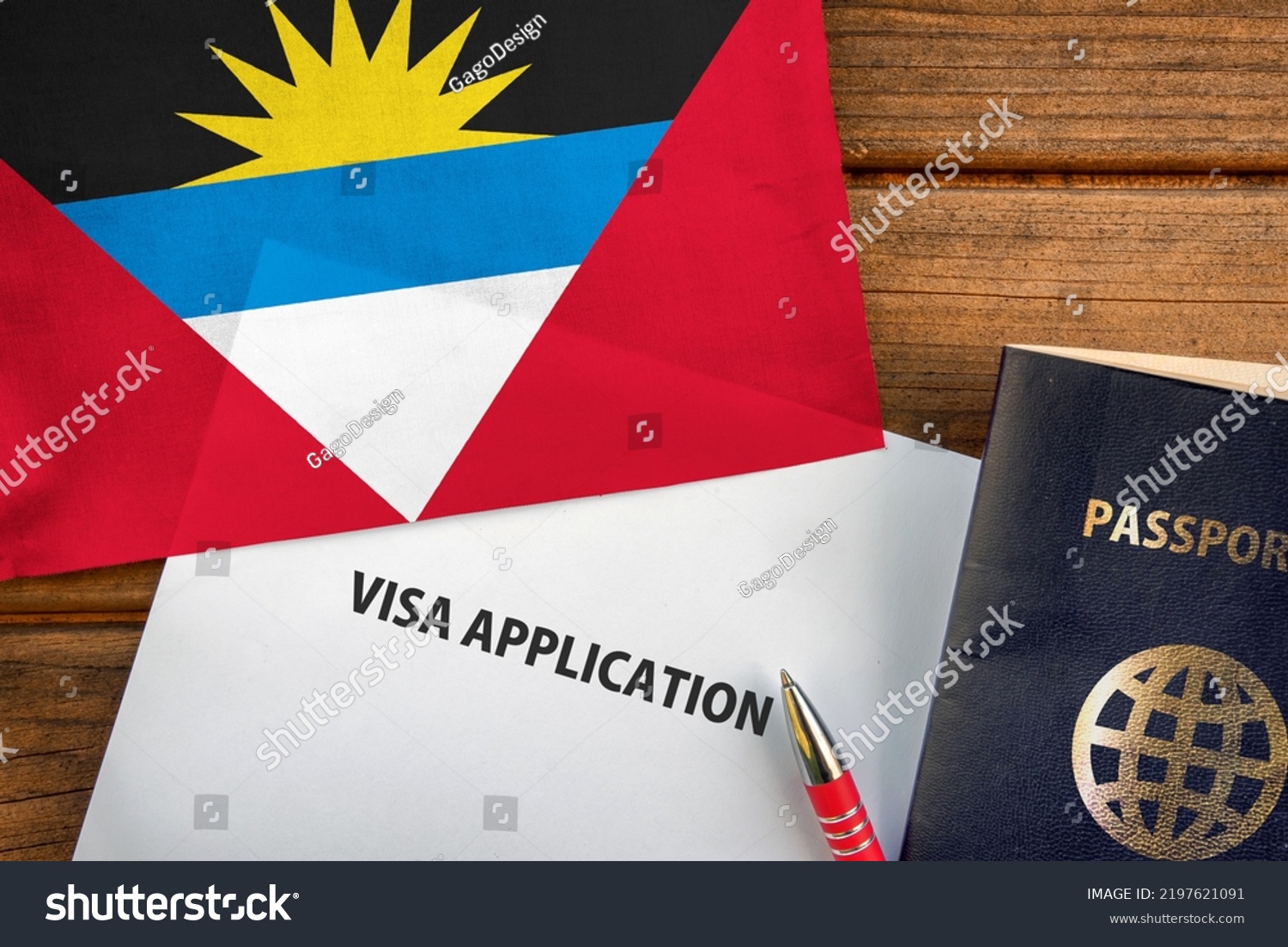 Visa Application Form Passport Flag Antigua Stock Photo 2197621091   Stock Photo Visa Application Form Passport And Flag Of Antigua And Barbuda 2197621091 