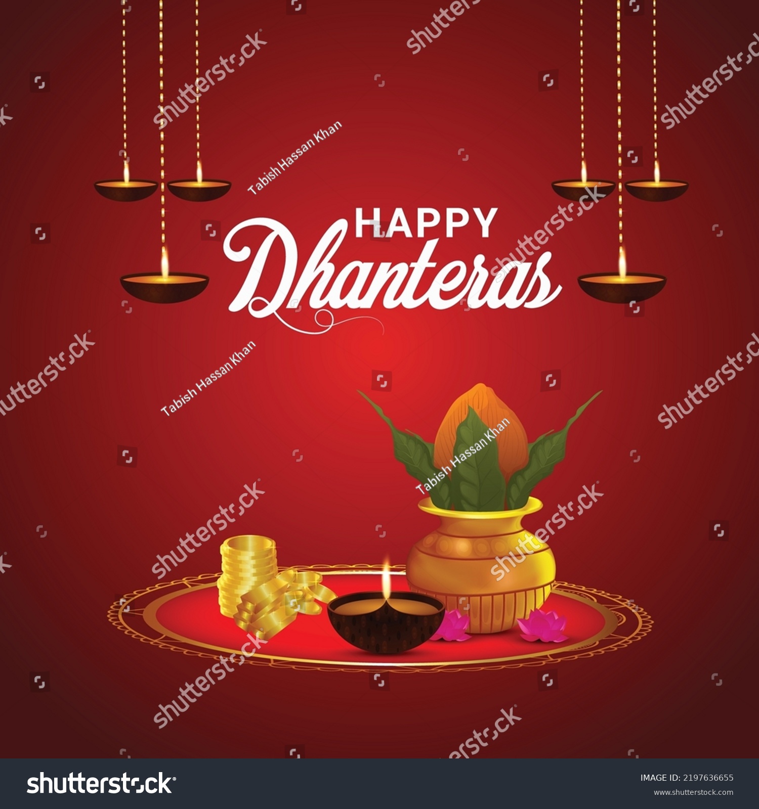 Happy Dhanteras Indian Festival Celebration Greeting Stock Vector ...