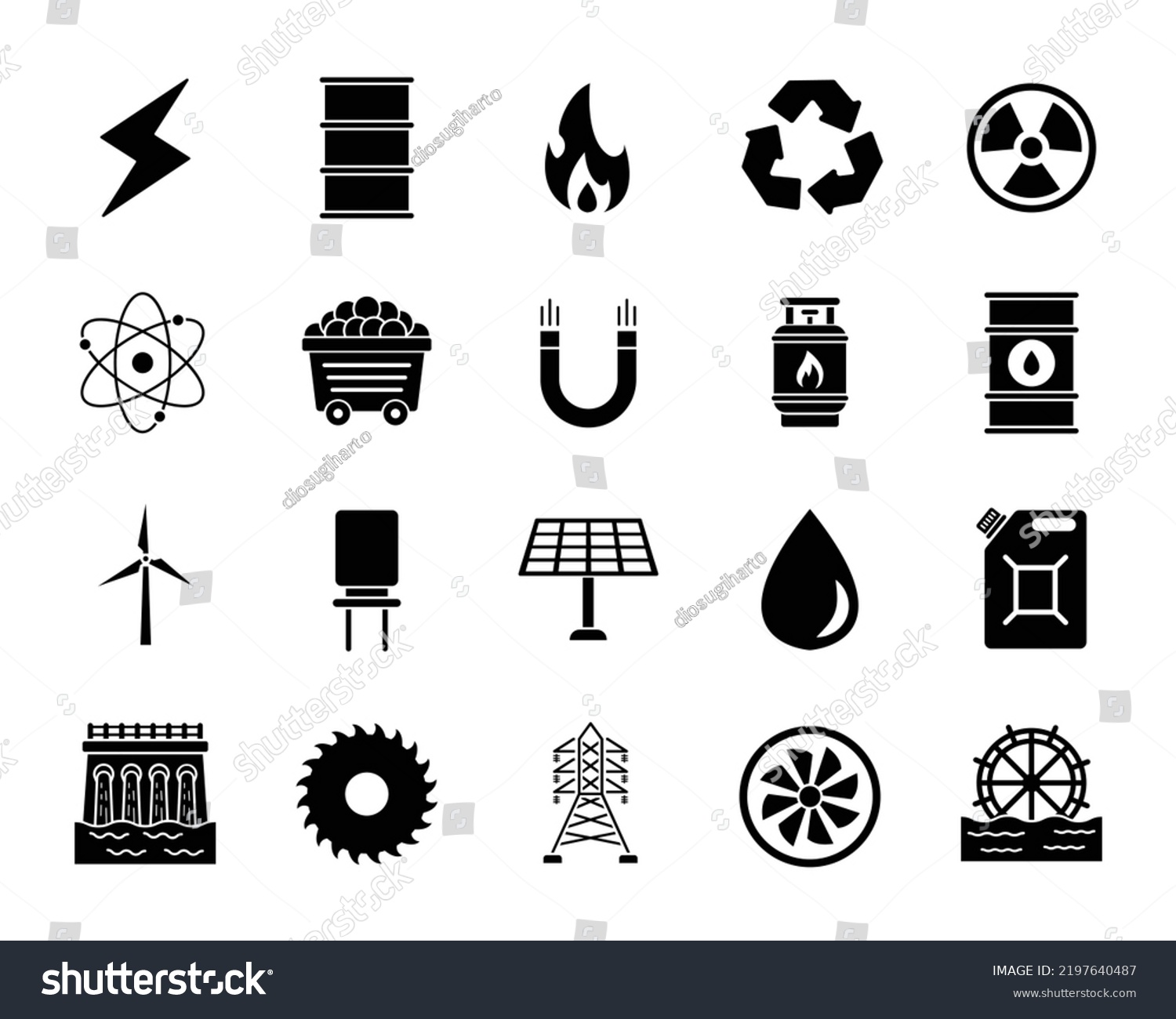 Energy Black Icon Set Solar Panel Stock Vector (Royalty Free ...