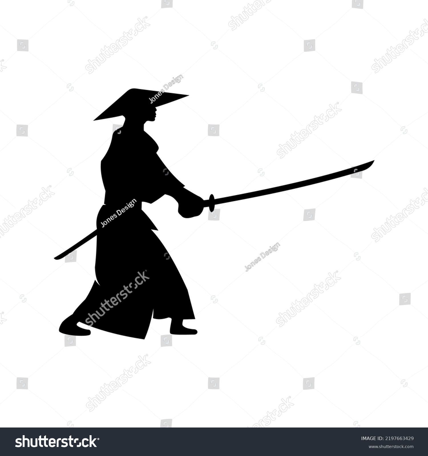 Samurai Warrior Silhouette Vector Template Stock Vector (Royalty Free ...