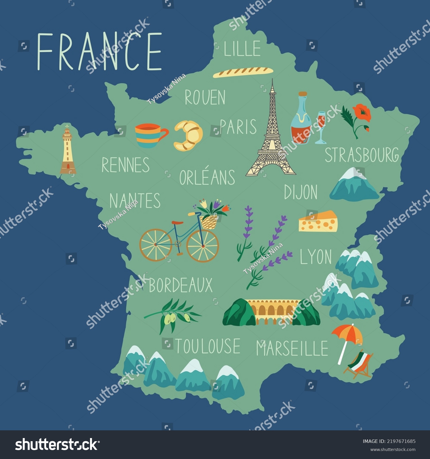 Hand Drawn Map France Concept Travel Stock Vector (Royalty Free ...