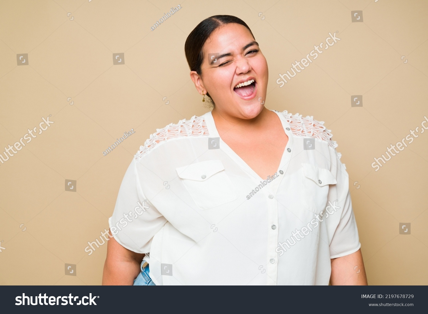 Happy Fat Young Woman Winking Smiling Stock Photo 2197678729 | Shutterstock