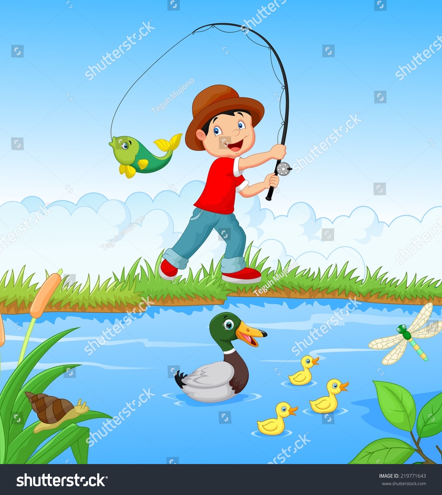 Little Boy Fishing Stock Vector (Royalty Free) 219771643 | Shutterstock