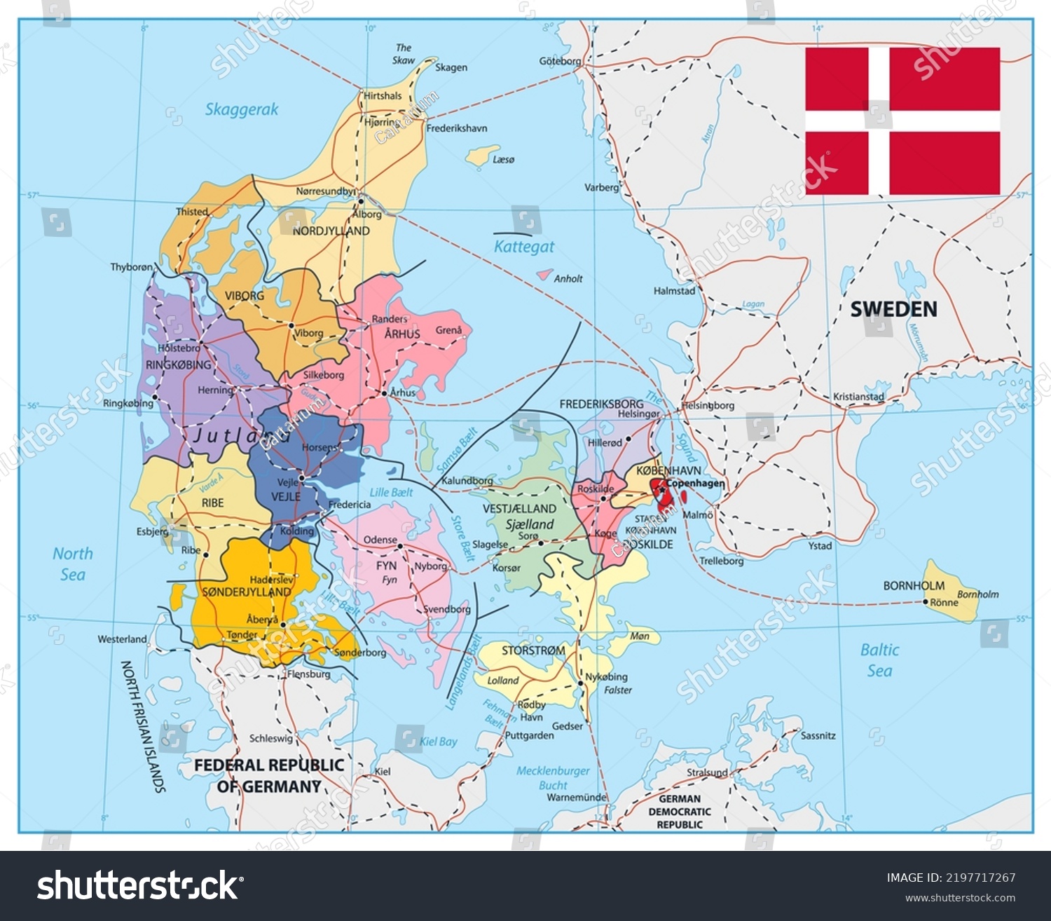 Denmark Highly Detailed Editable Political Map Stock Vector (Royalty ...