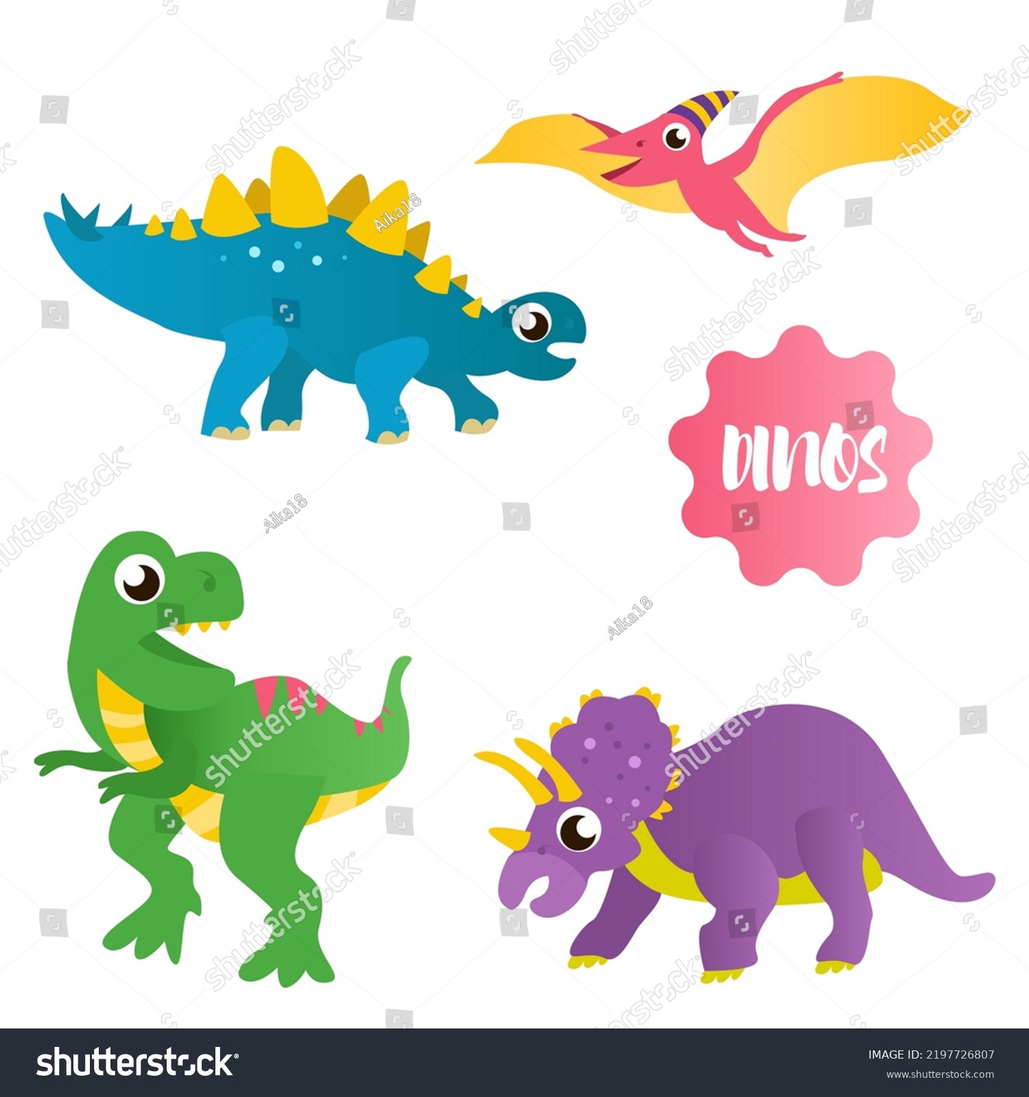 Dinosaurs Set Vector Cute Comic Dinos Stock Vector (Royalty Free ...