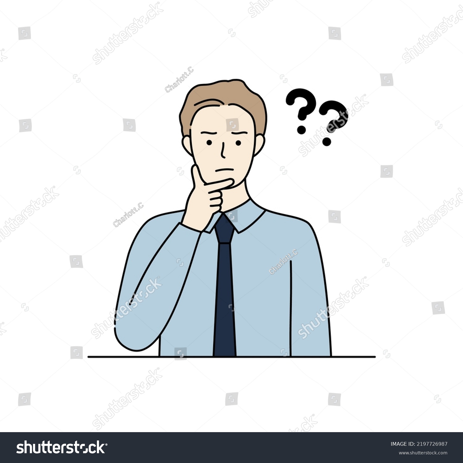 Confused Businessman Thinking Hand On Chin Stock Vector (Royalty Free ...