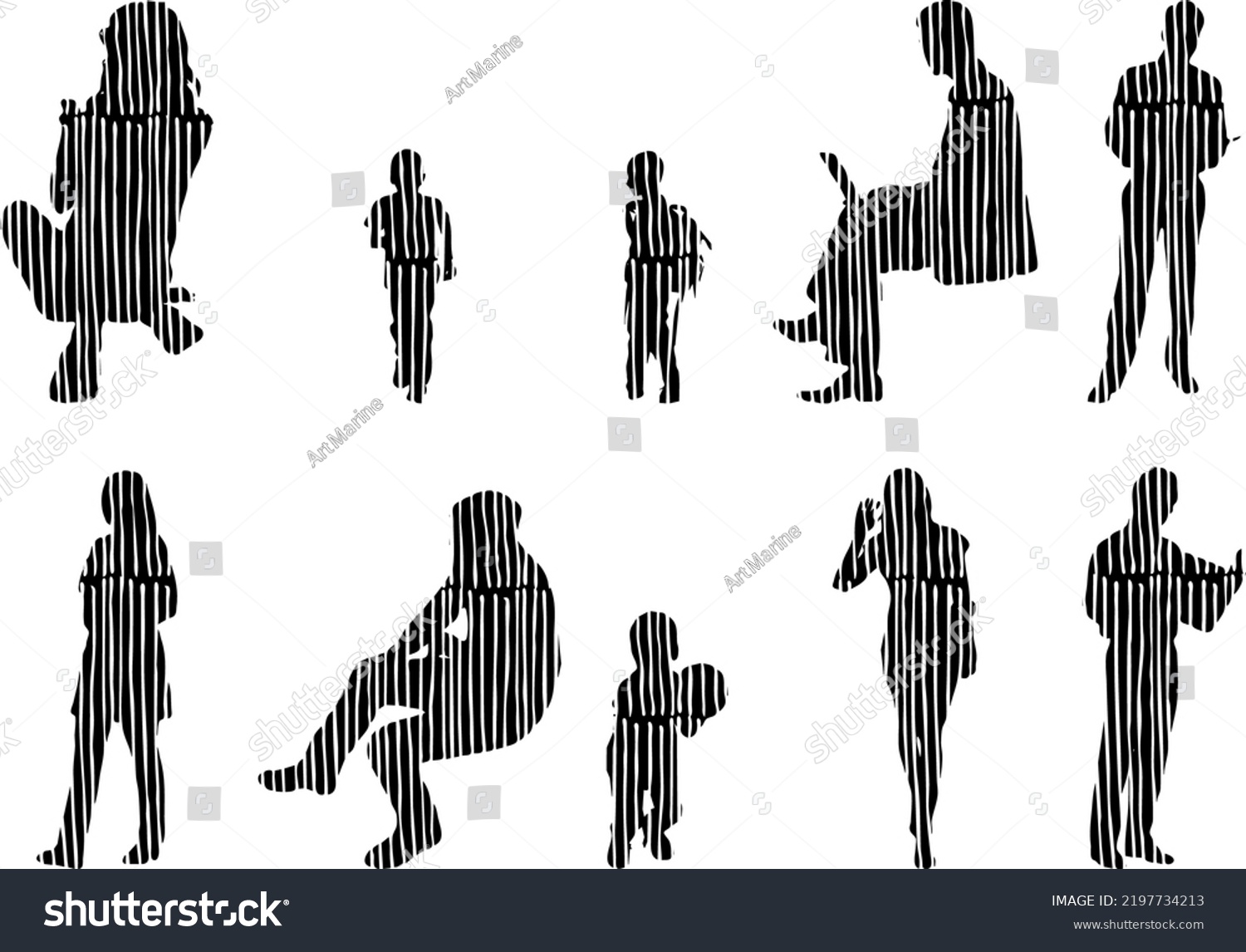 Vector Silhouettes Outline Silhouettes People Contour Stock Vector ...