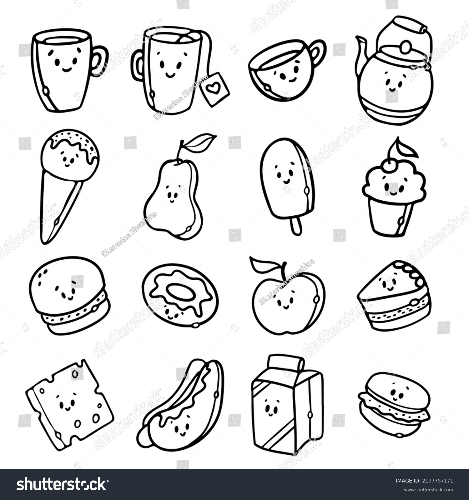 Set Cute Kawaii Fast Food Meal Stock Vector (Royalty Free) 2197757171 ...