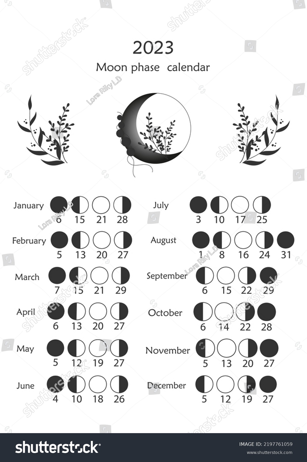 2023 Moon Phase Calendar Vector Illustration Stock Vector (Royalty Free ...