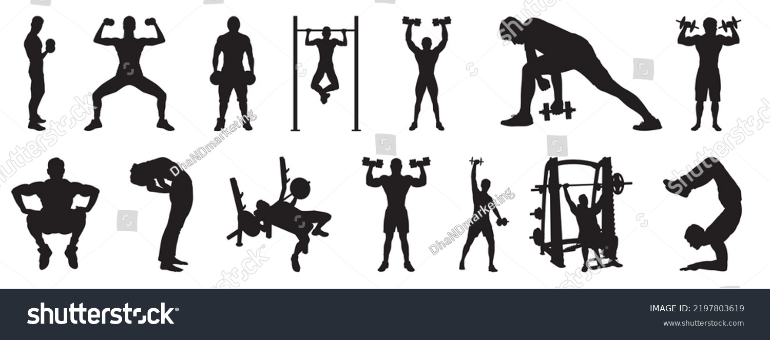 Gym Workout Silhouette Collectionhuman Fitness Vector Stock Vector ...