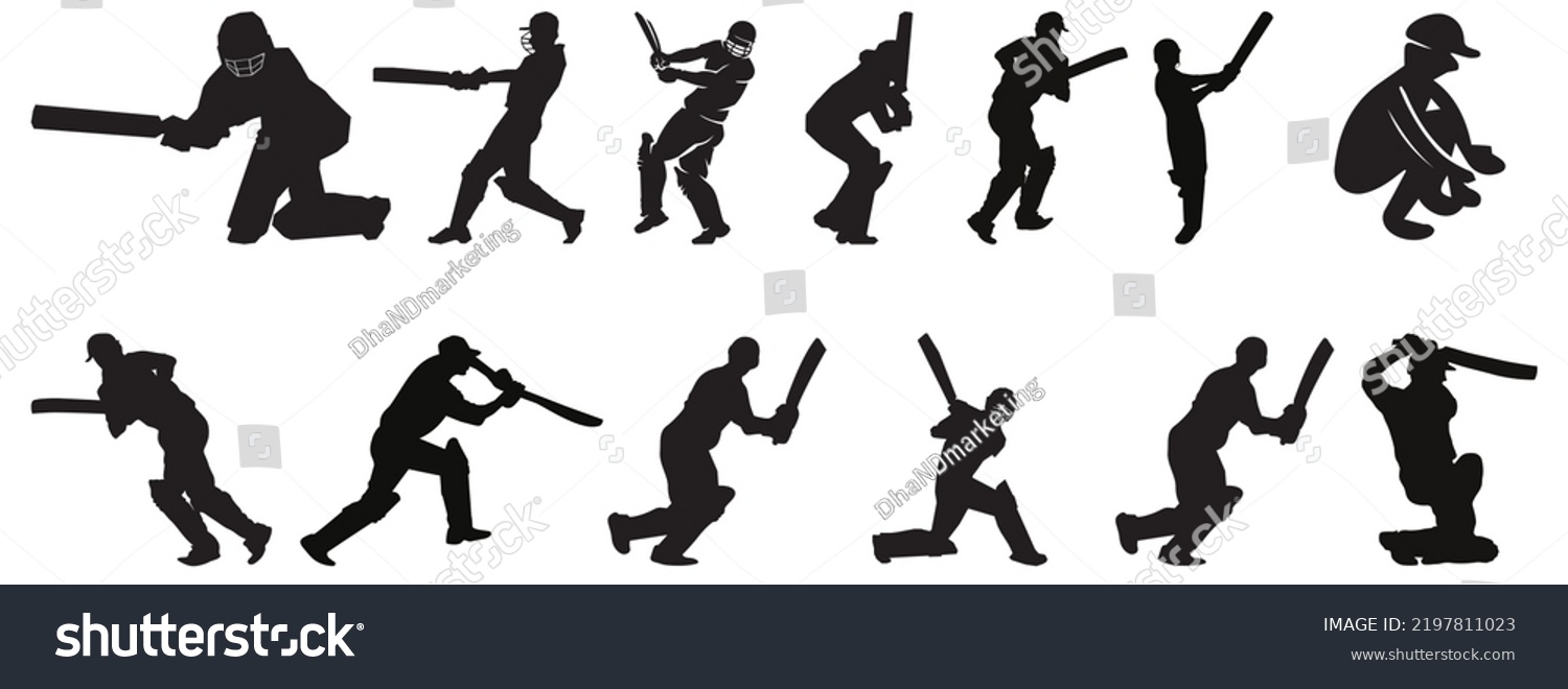 Collection Silhouettes Cricket Player Stock Vector (Royalty Free ...