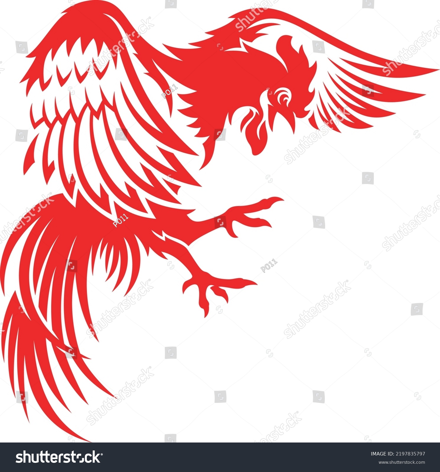 Fighting Rooster Spreading Wings Attacking Talons Stock Vector (Royalty ...