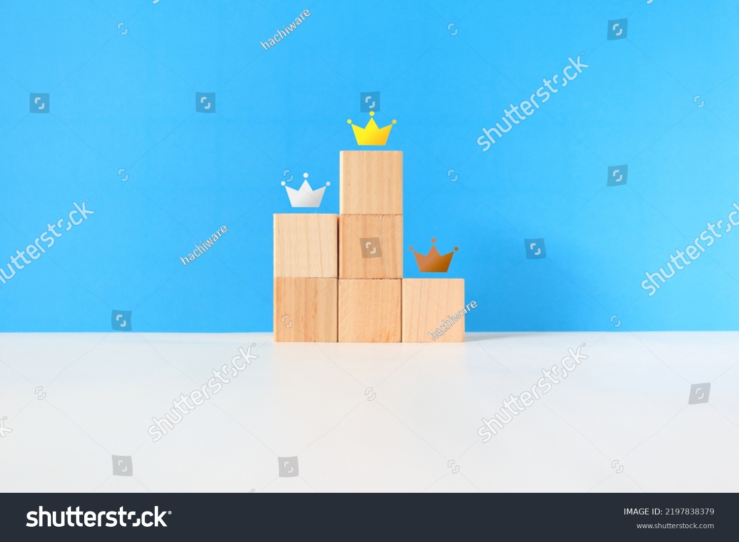 Gold Silver Bronze Crowns On Podium Stock Photo 2197838379 