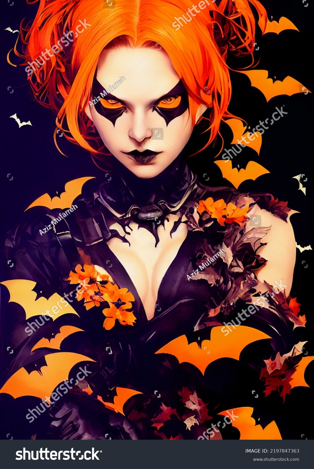 Orange Black Evil Halloween Bat Girl Stock Illustration 2197847363 Shutterstock