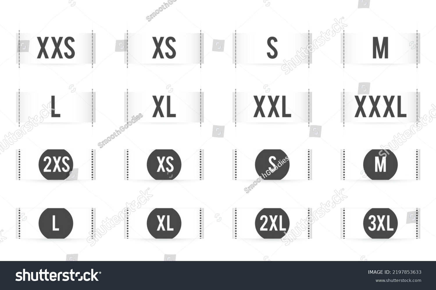 Set Clothing Size Labels Isolated On Stock Vector Royalty Free 2197853633 Shutterstock 7019