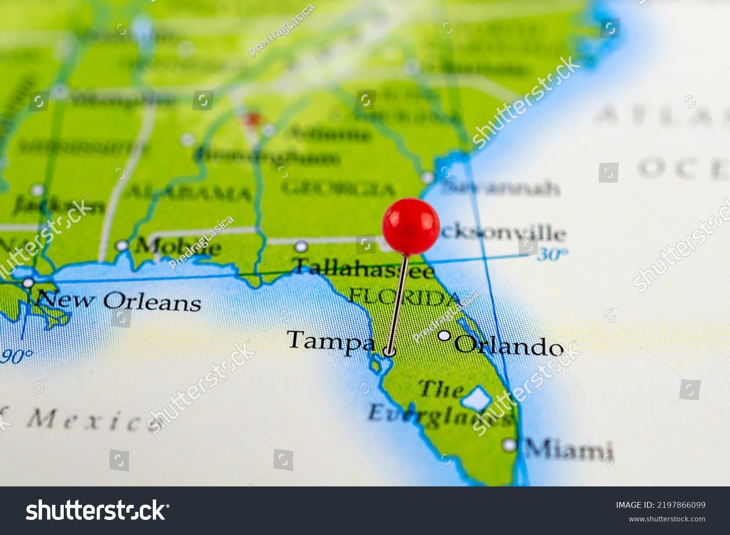 Tampa Map Tampa Pinned Map Red Stock Photo 2197866099 | Shutterstock