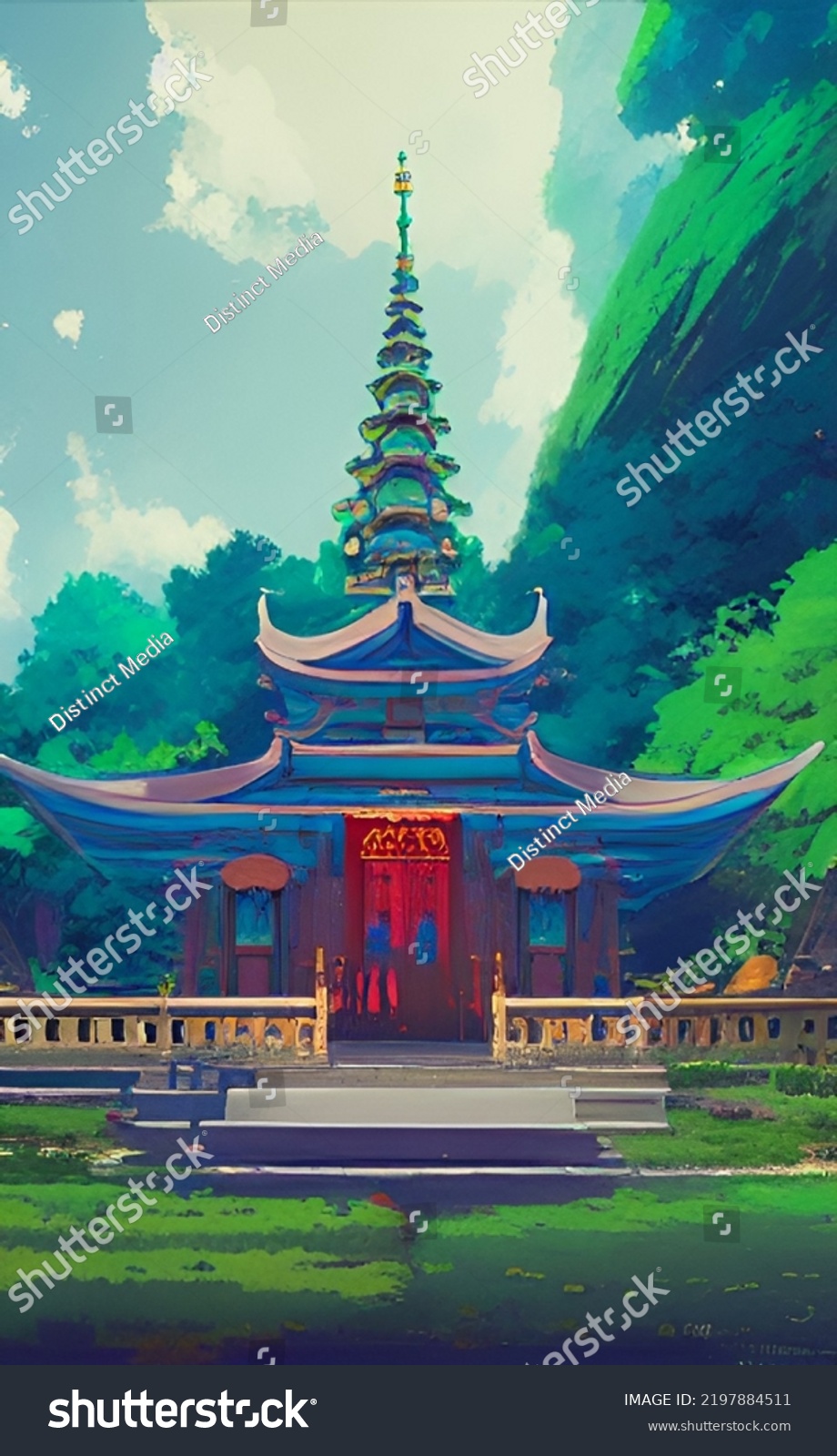 Anime Temple Wallpaper Beautiful Nature Illustration Stock Illustration ...