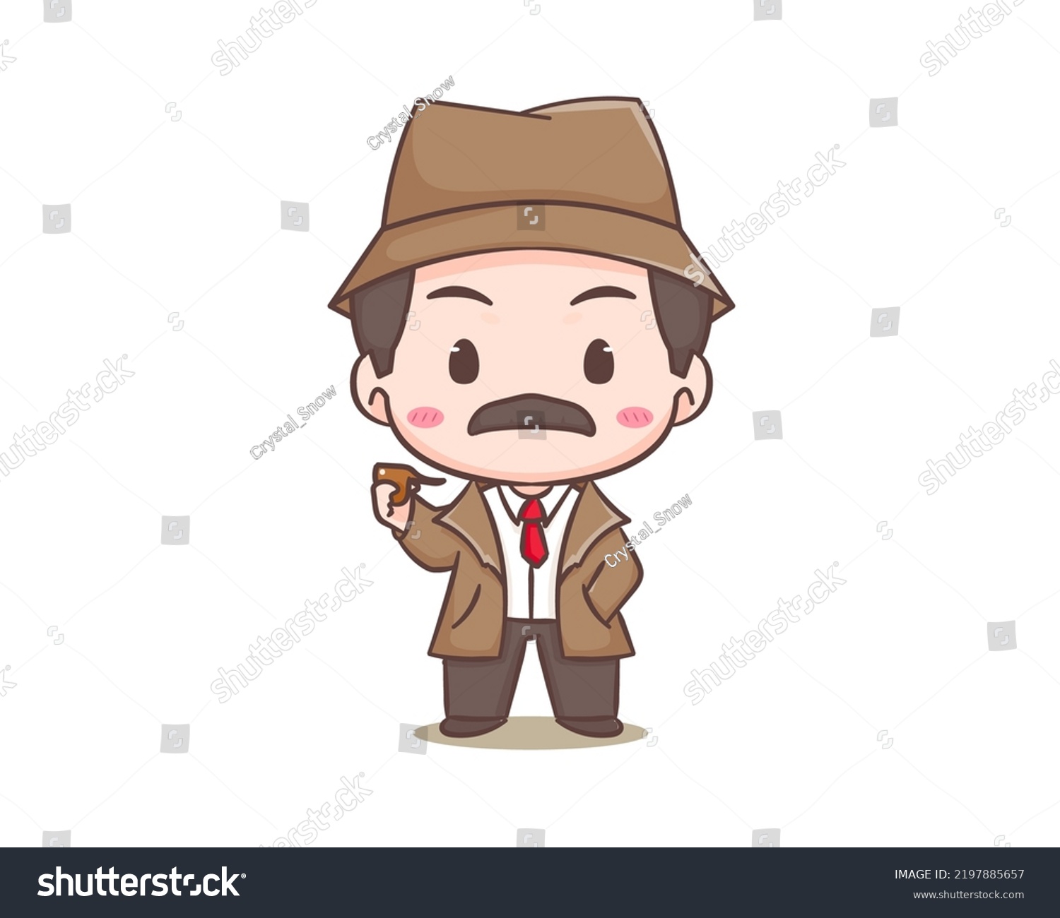 Cute Detective Cartoon Mascot Character Chibi Stock Vector (Royalty ...