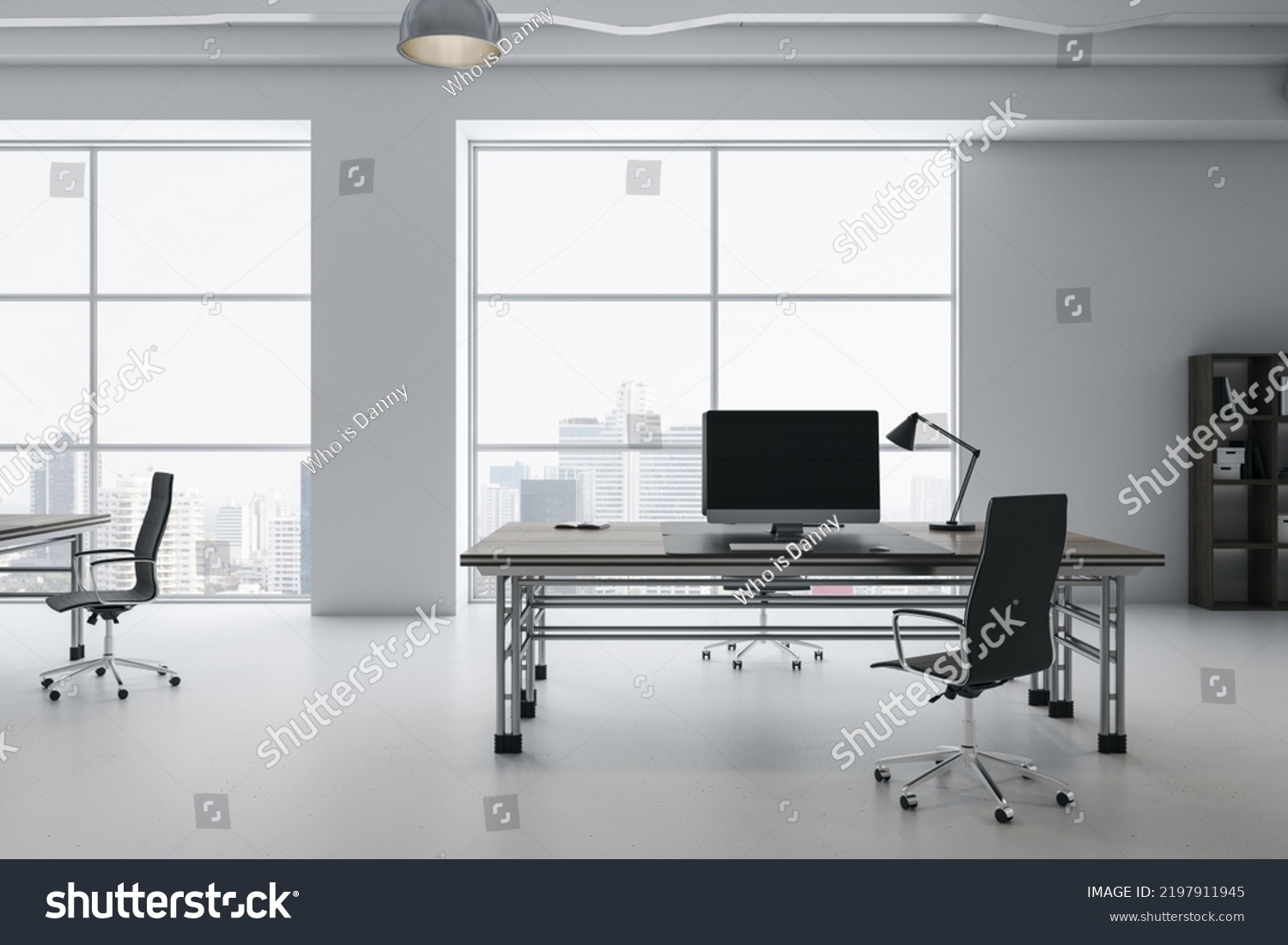 Contemporary White Concrete Coworking Office Interior Stock ...