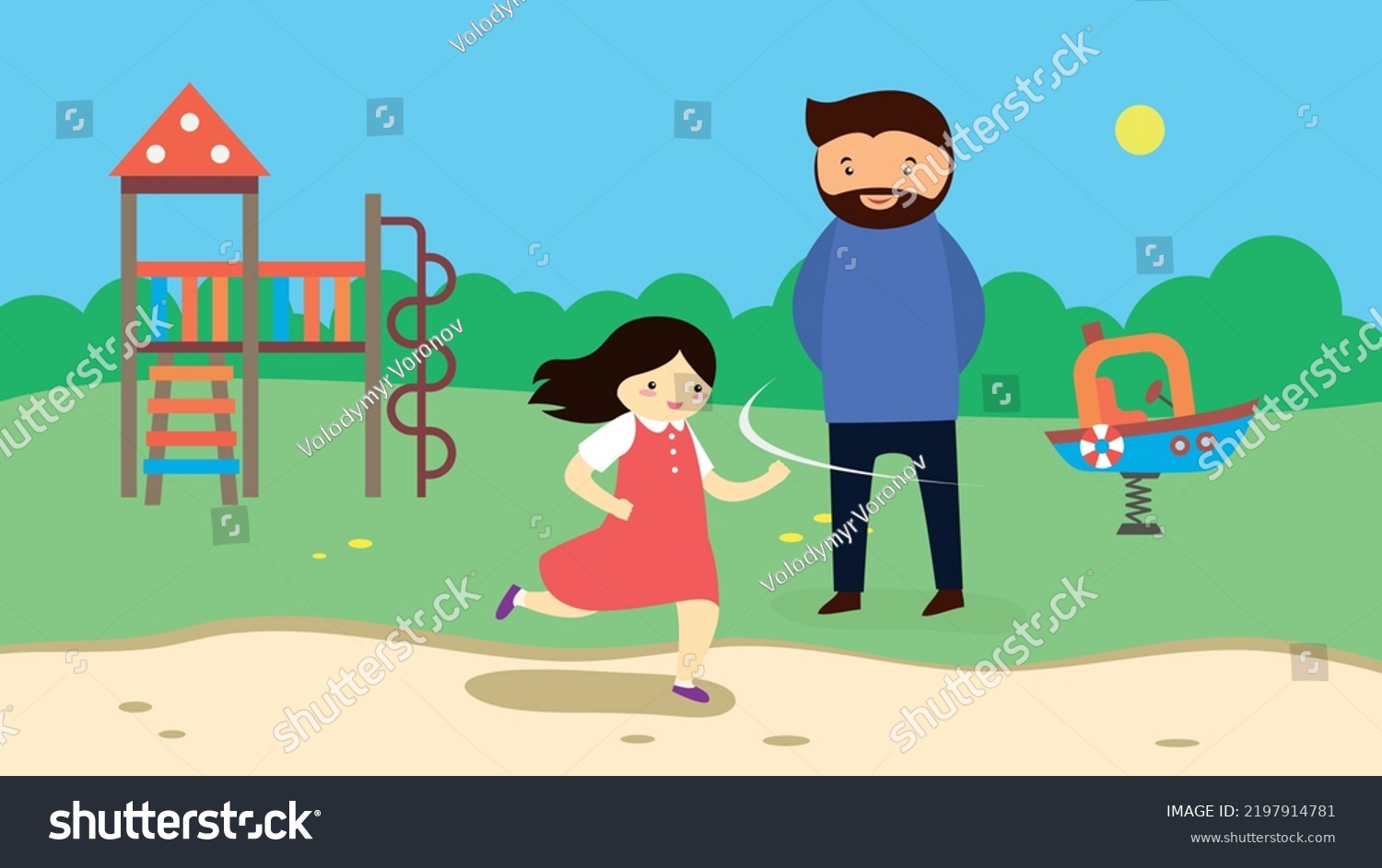 Dad Watching His Daughter On Playground Stock Vector (Royalty Free