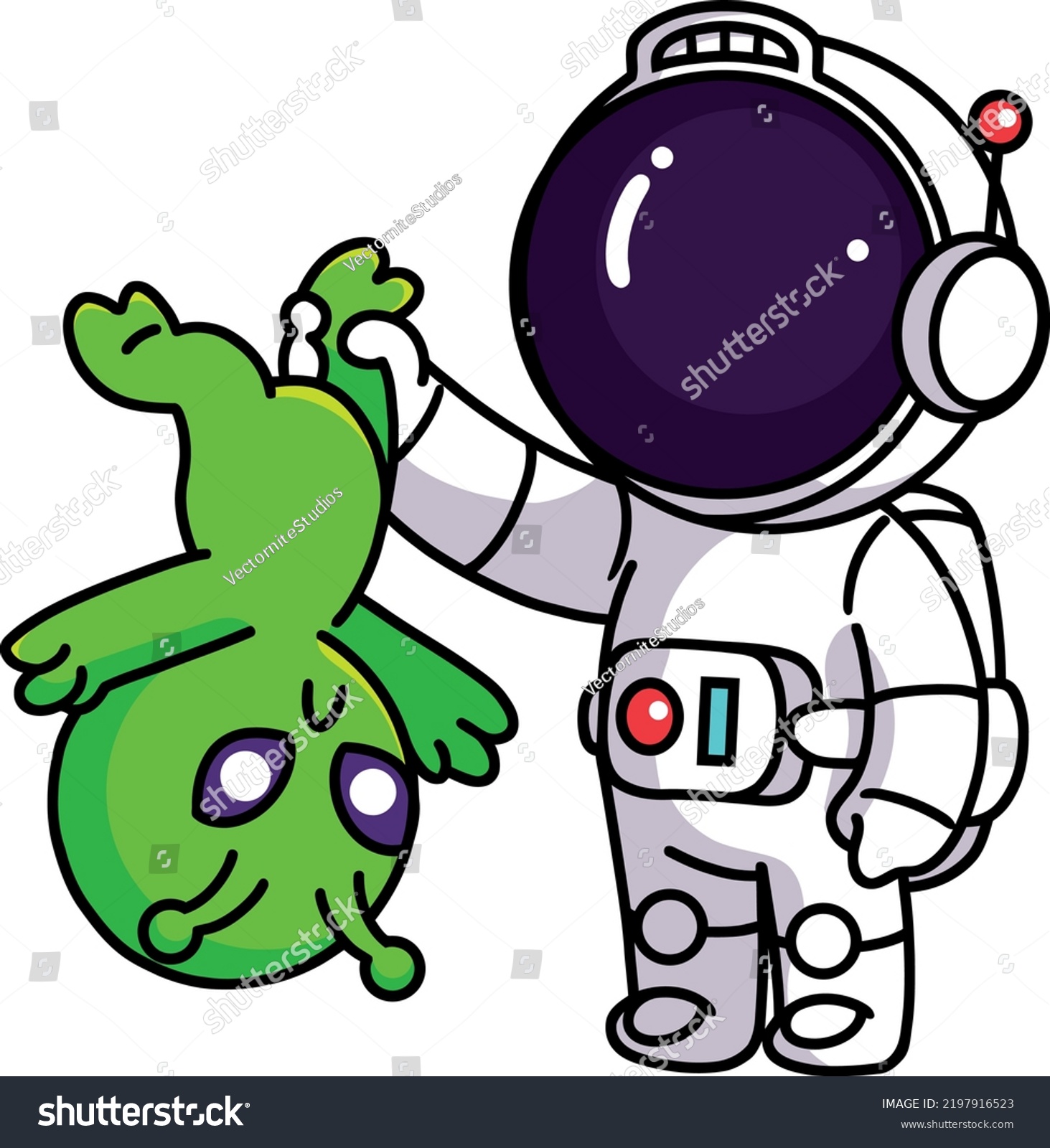 Cute Alien Astronaut Halloween Cartoon Character Stock Vector (Royalty