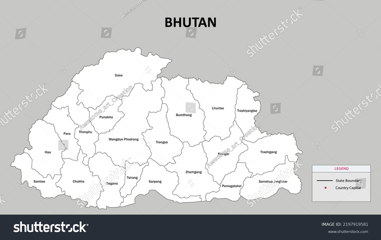 Bhutan Map State District Map Bhutan Stock Vector Royalty Free   Stock Vector Bhutan Map State And District Map Of Bhutan Administrative Map Of Bhutan With District And 2197919581 