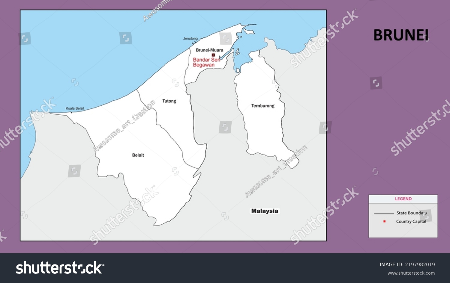 Brunei Map State District Map Brunei Stock Vector Royalty Free   Stock Vector Brunei Map State And District Map Of Brunei Administrative Map Of Brunei With District And 2197982019 