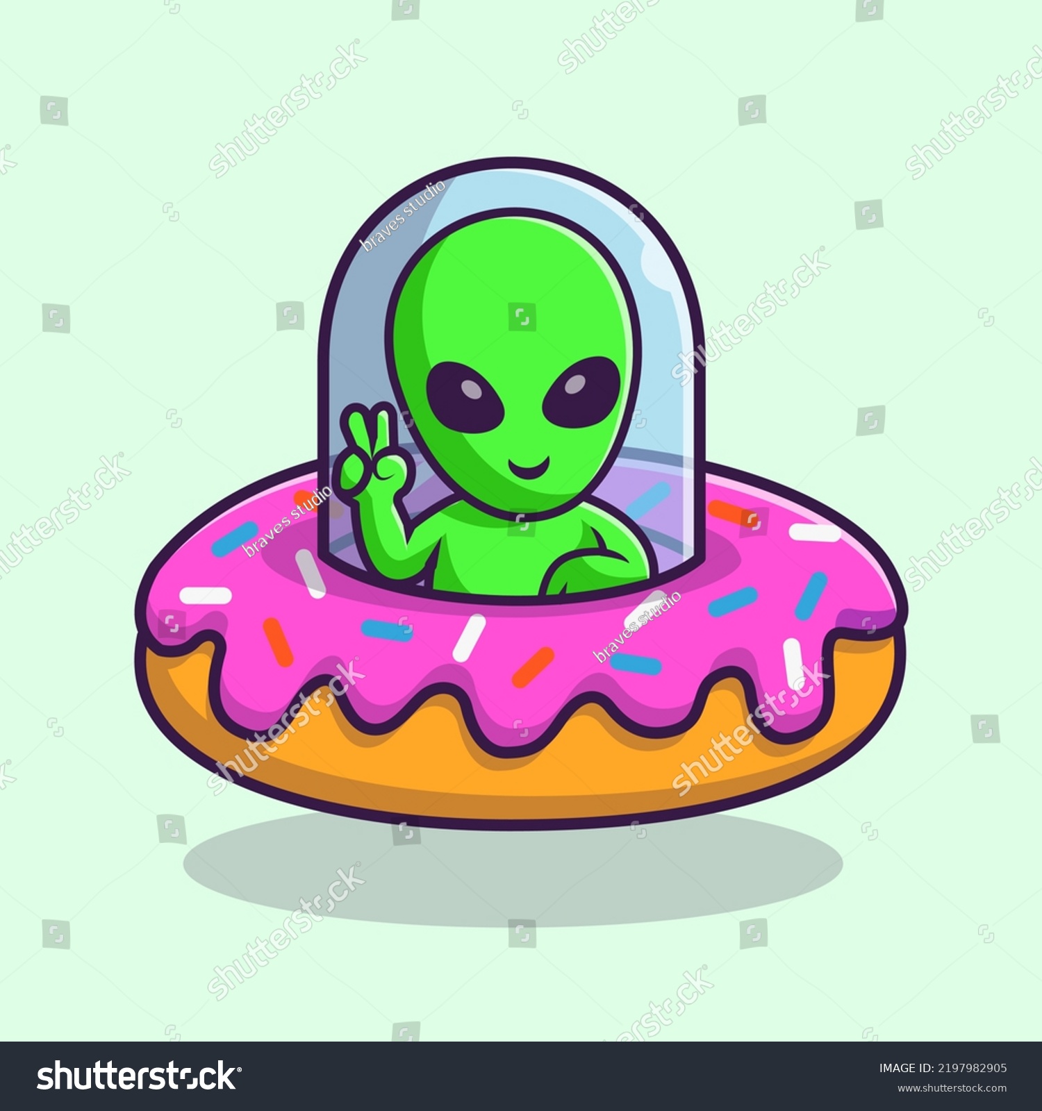 Cute Alien Riding Donut Ufo Cartoon Stock Vector (Royalty Free ...