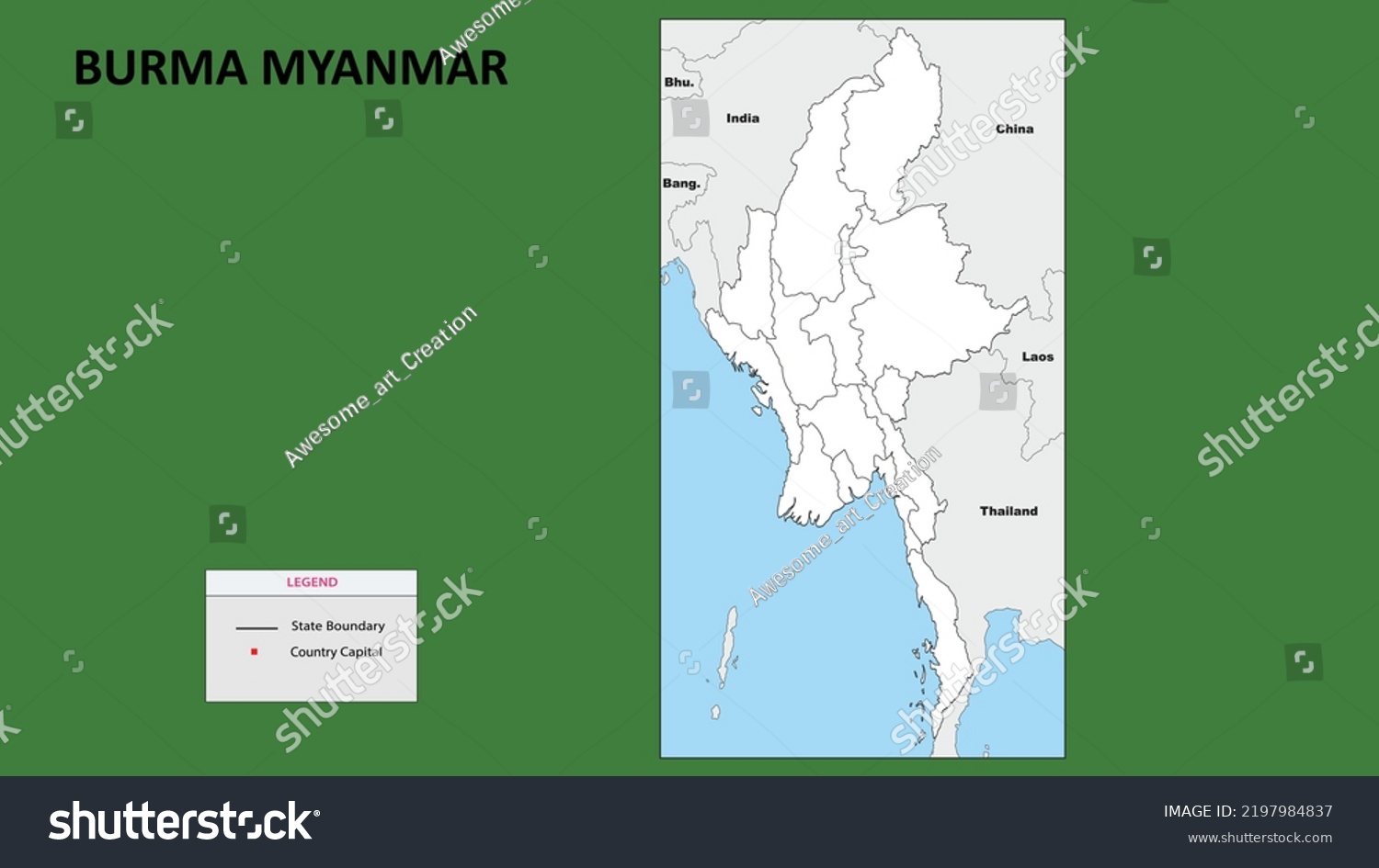 Burma Myanmar Map State District Map Stock Vector (Royalty Free ...