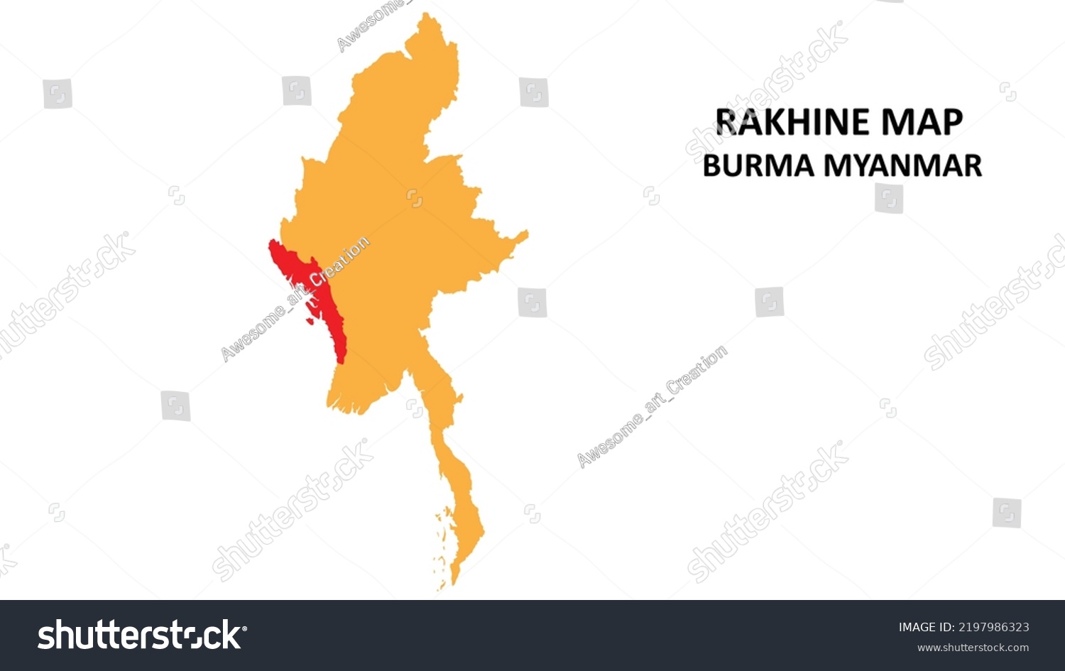 Rakhine State Regions Map Highlighted On Stock Vector (Royalty Free